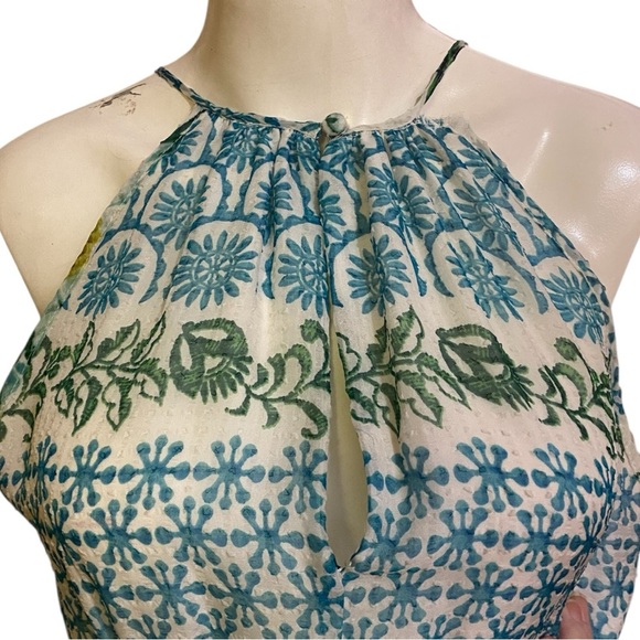 Eliza J Blue and Green Halter Maxi Dress with Ruffled Tiers 4 - Picture 3 of 12